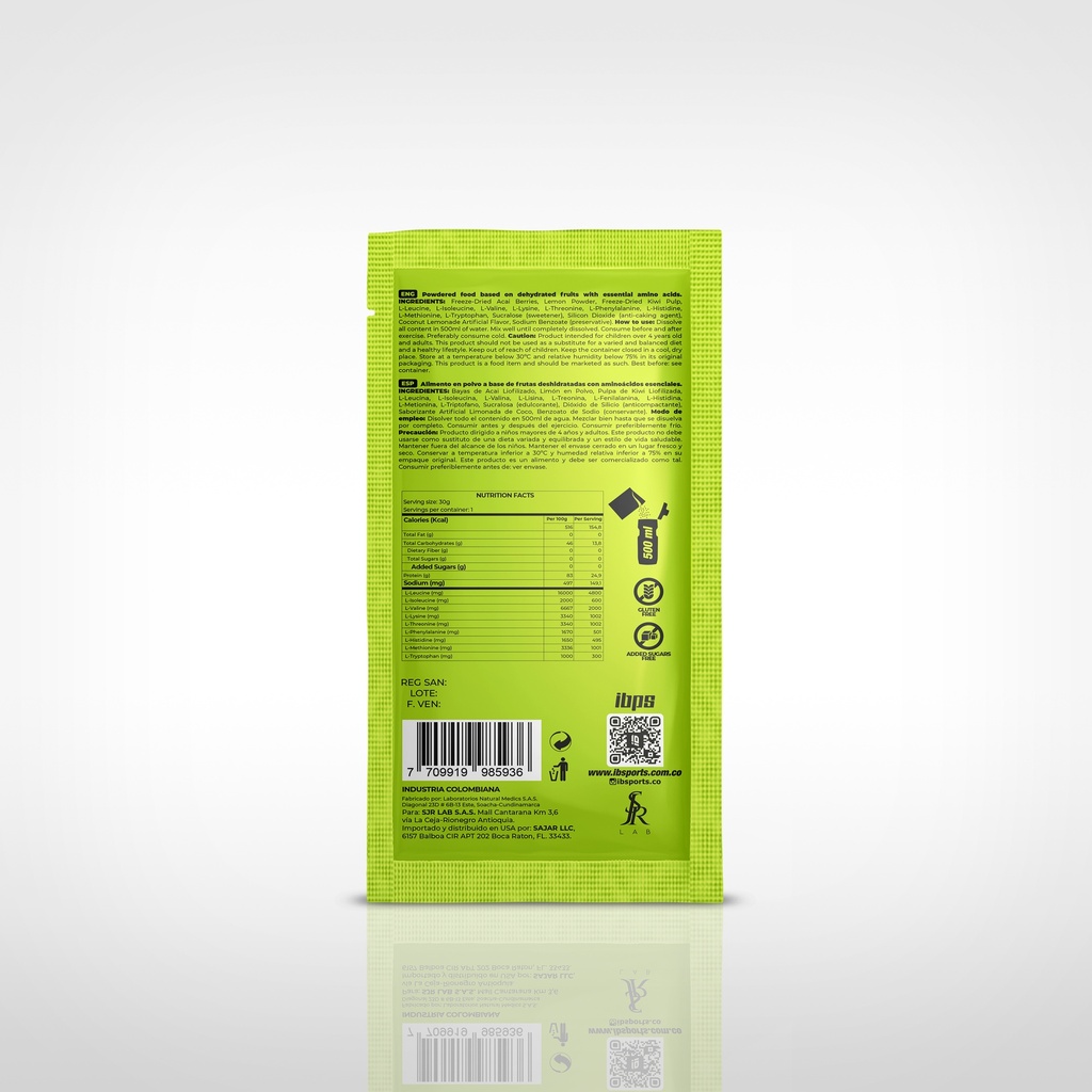 ACTIVE EAA IBSPORTS (AMINOACIDOS ESENCIALES) SACHET X 30G SABOR LIMONADA COCO