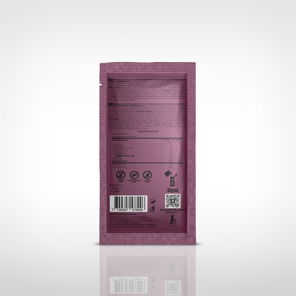 NITROFORCE IBSPORTS (REMOLACHA EN POLVO) SACHET x 30 G SABOR FRUTO ROJOS