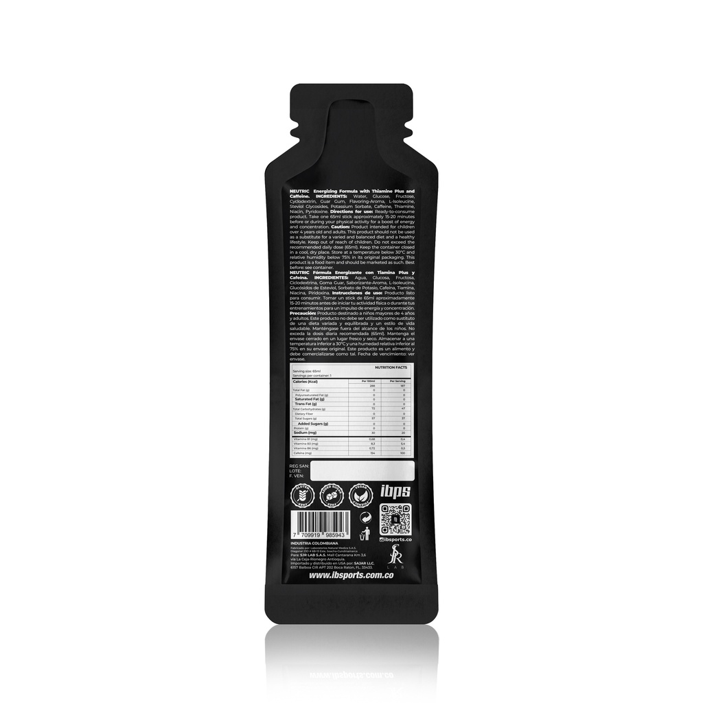 NEUTRIC IBSPORTS GEL CAFEINA 100 MG + TIAMINA x 65 ML SABOR NATURAL