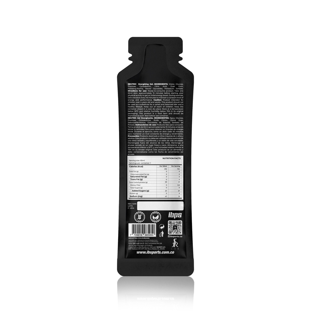 NEUTRIC IBSPORTS GEL SIN CAFEINA x 65 ML SABOR NATURAL